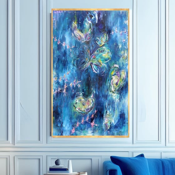 Blue Butterfly Yağlı Boya Dokulu TabloYağlı Boya Dokulu Soyut TablolarTablolife