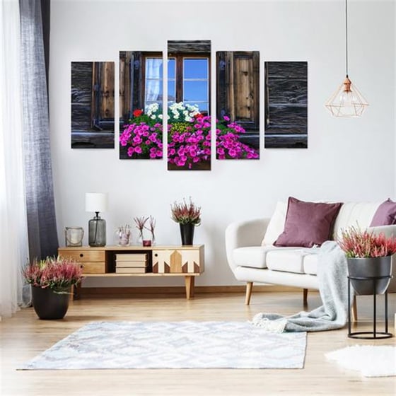 Çiçekli Pencere - 5 Parçalı Kanvas Tablo