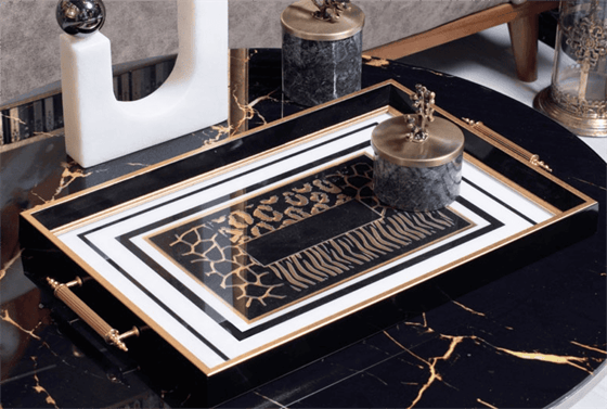 Dekoratif Lüks Sunum Tepsisi Siyah BeyazTepsilerTablolife.com