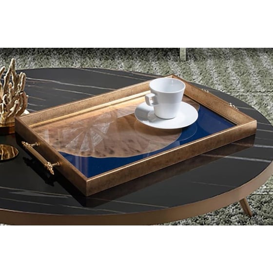 Dekoratif Sunum Tepsisi Gold LacivertTepsilerTablolife.com