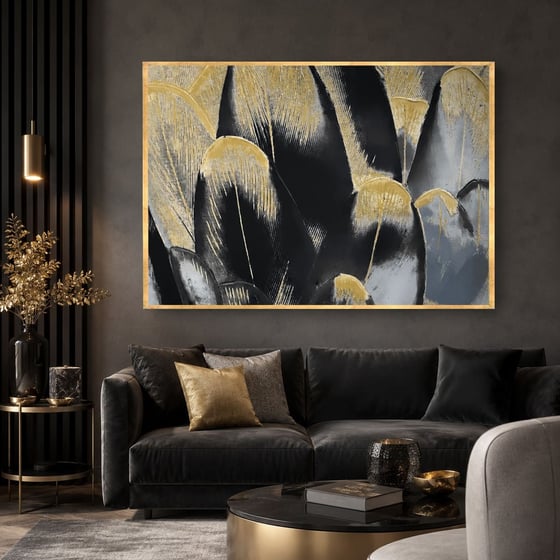 Golden Black Leaves Yağlı Boya Dokulu TabloYağlı Boya Dokulu Soyut TablolarTablolife