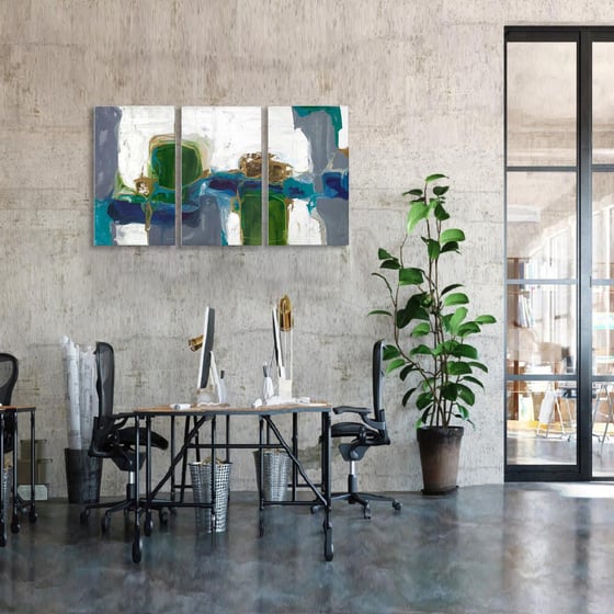 Green Grey Üçlü Yağlı Boya Dokulu TabloYağlı Boya Dokulu Soyut TablolarTablolife.com