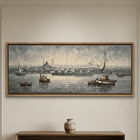 İstanbul Manzara 2 Handmade Tamamı Yağlı Boya TabloYağlı Boya Dokulu Şehir TablolarıTablolife