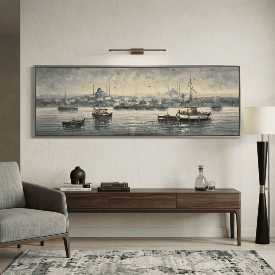 İstanbul Manzara 3  Handmade Tamamı Yağlı Boya TabloYağlı Boya Dokulu Şehir TablolarıTablolife
