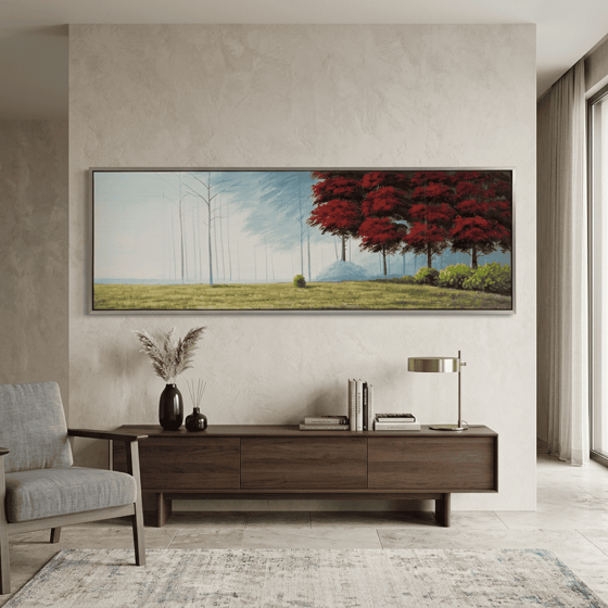 Kızıl Ağaç 4 Handmade Tamamı Yağlı Boya TabloYağlı Boya Dokulu Manzara TablolarıTablolife
