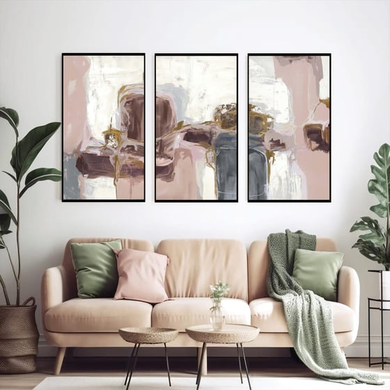 Pink Üçlü Set Yağlı Boya Dokulu TabloYağlı Boya Dokulu Soyut TablolarTablolife