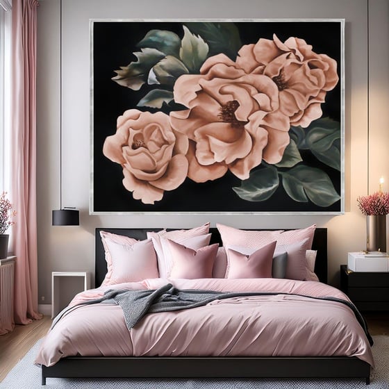 Powder Pink Roses Yağlı Boya Dokulu TabloYağlı Boya Dokulu Çiçek TablolarıTablolife