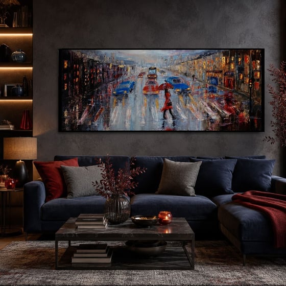 Rainy City Yağlı Boya Dokulu TabloYağlı Boya Dokulu Soyut TablolarTablolife