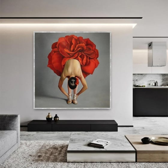 Red Ballerina Yağlı Boya Dokulu TabloYağlı Boya Dokulu Kadın Temalı TablolarTablolife