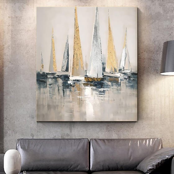 Sailboat Yağlı Boya Dokulu TabloYağlı Boya Dokulu Soyut TablolarTablolife.com