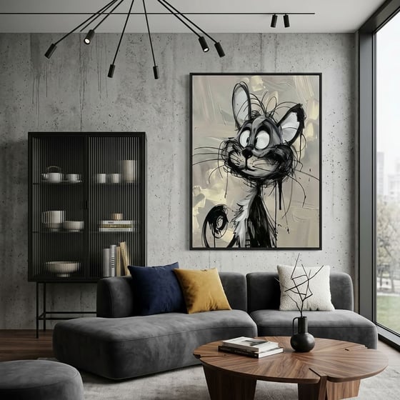 Şaşkın Kedi İllüstratif Yağlı Boya Dokulu TabloYağlı Boya Dokulu Hayvan TablolarıTablolife
