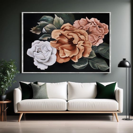 Single White Rose Yağlı Boya Dokulu TabloYağlı Boya Dokulu Çiçek TablolarıTablolife