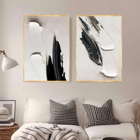 Siyah Beyaz İkili Set 3D Yoğun Yağlı Boya Tablo3D Yoğun Yağlı Boya TablolarTablolife
