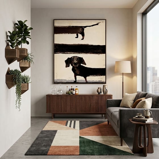 Sosis Köpek Figürlü Yağlı Boya Dokulu TabloYağlı Boya Dokulu Hayvan TablolarıTablolife
