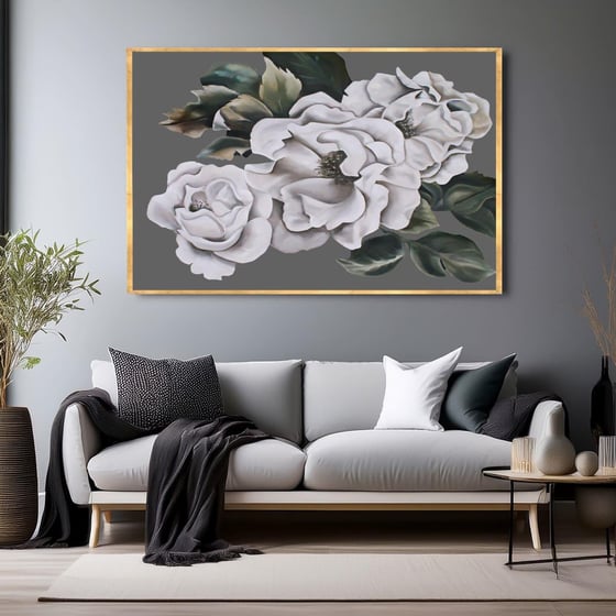 Three White Roses Yağlı Boya Dokulu TabloYağlı Boya Dokulu Çiçek TablolarıTablolife