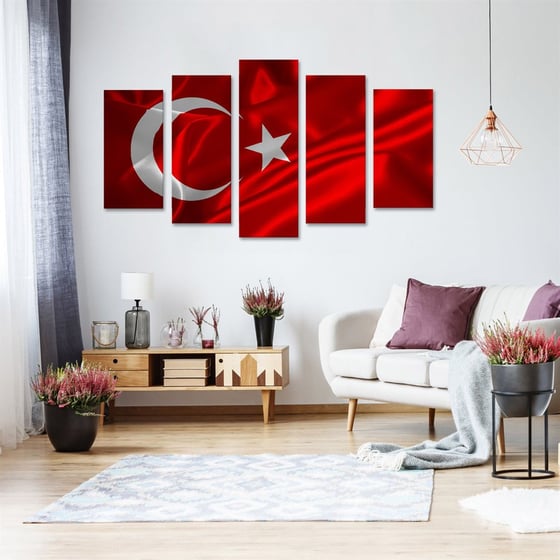 Türk Bayrağı - 5 Parçalı Kanvas Tablo