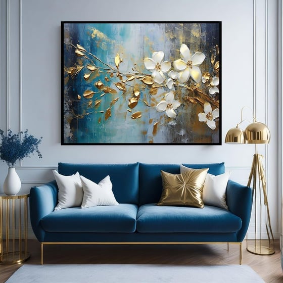 White And Gold Flowers Yağlı Boya Dokulu TabloYağlı Boya Dokulu Çiçek TablolarıTablolife