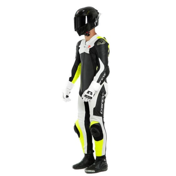 Dainese Assen 2 Black White Fluo Yellow Tek Parça Delikli Deri Tulum