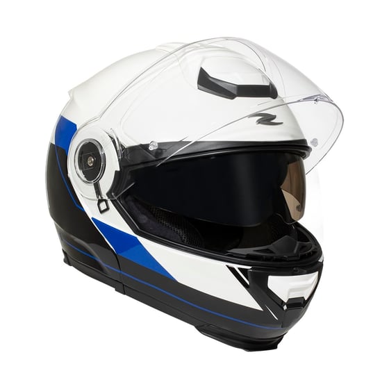 Zeus ZS-3050DA BE7 Pearl White Blue Çene Açılır Kask