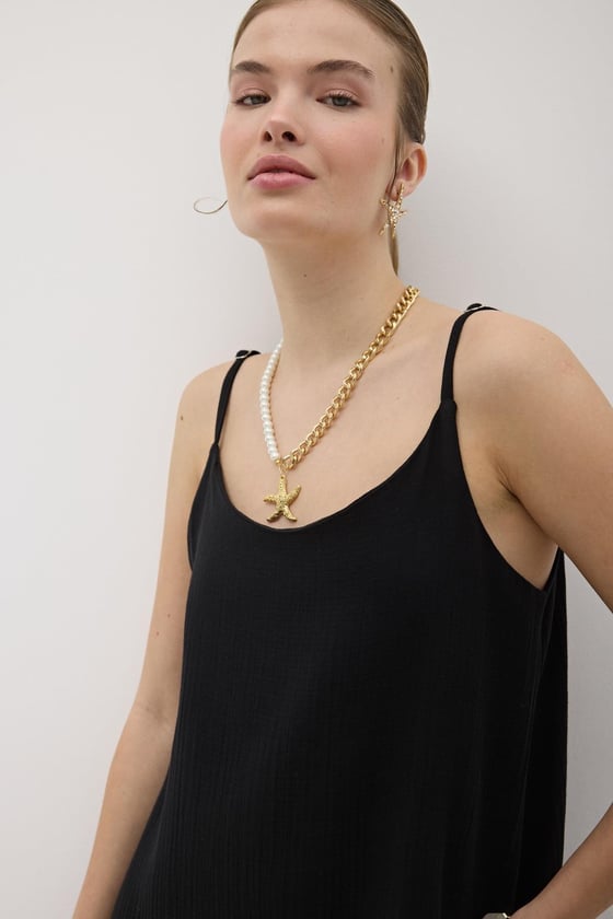 E28-7314*-LACİVERT-LLEVUREÜst GiyimAskı Ayarlı Oversize Müslin Elbise LACİVERT