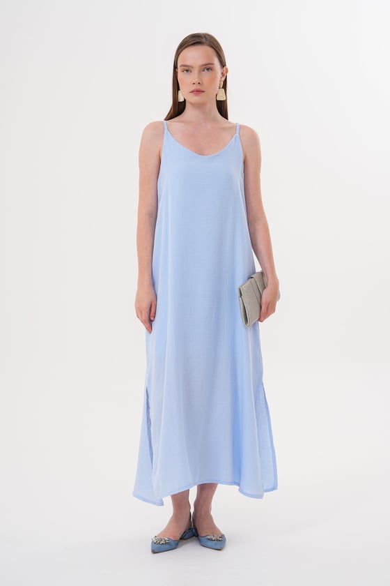 E28-7314*-MİNT-LLEVUREÜst GiyimAskı Ayarlı Oversize Müslin Elbise MİNT