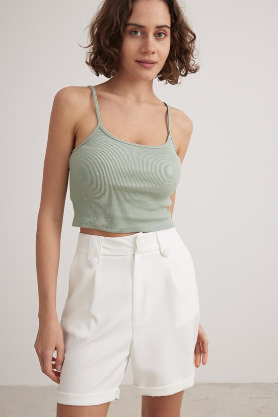 Askılı Taş İşlemeli Crop Atlet MİNT