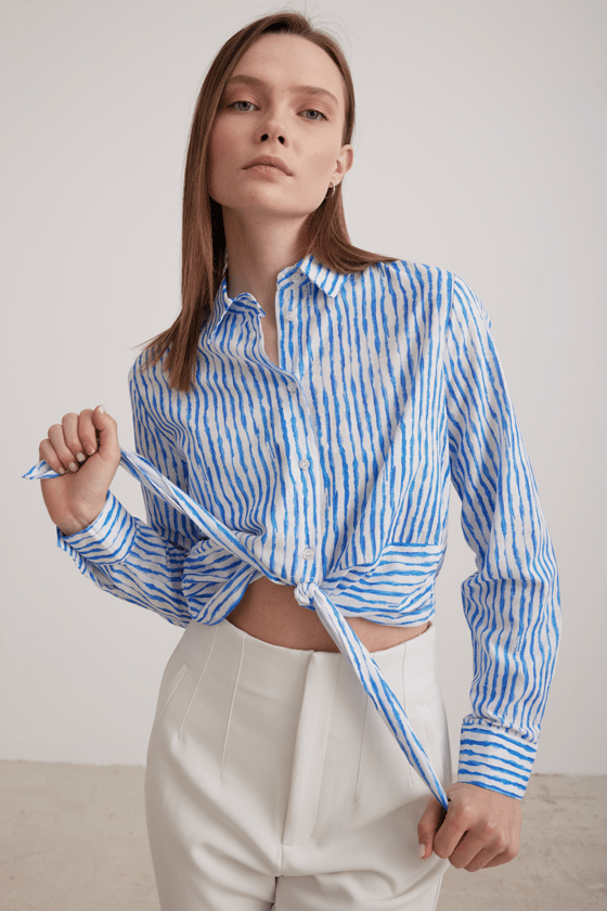 G27-4689-M-DESENLİLEVUREGÖMLEKBağlama Detaylı Crop Kadın Gömlek DESENLİ