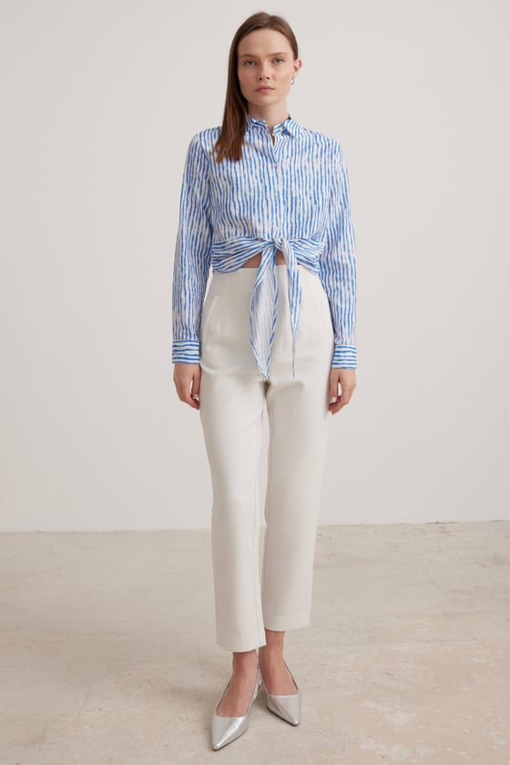 G27-4689-M-DESENLİLEVUREGÖMLEKBağlama Detaylı Crop Kadın Gömlek DESENLİ