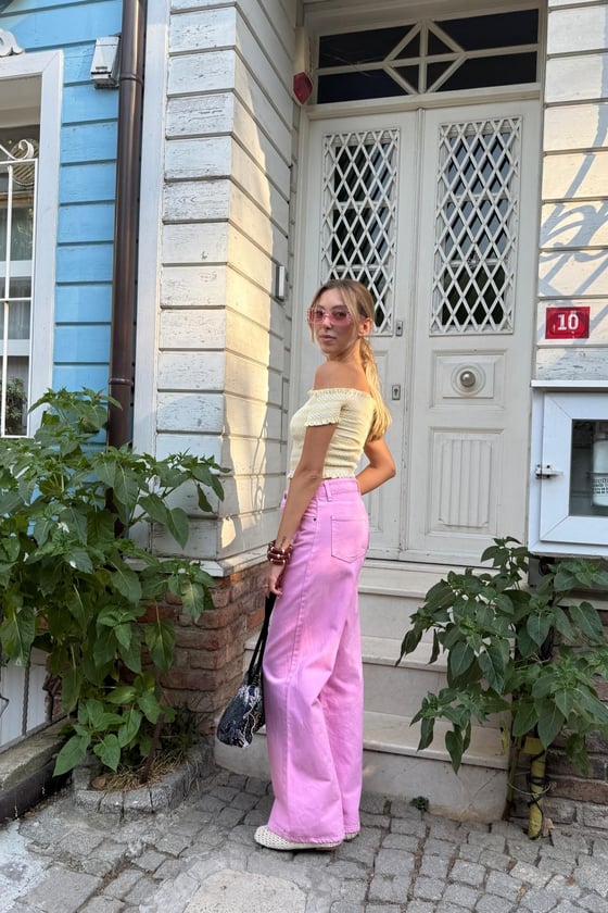 P28-3529-PEMBE-LLEVUREAlt GiyimBakır Düğmeli Gabardin Pantolon PEMBE