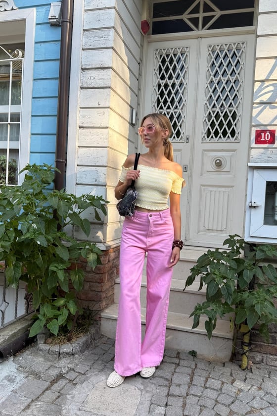 P28-3529-PEMBE-LLEVUREAlt GiyimBakır Düğmeli Gabardin Pantolon PEMBE