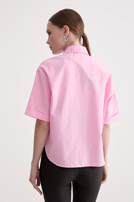 G27-4809-PEMBELEVUREÜst GiyimBaskı Detaylı Oversize Gömlek PEMBE
