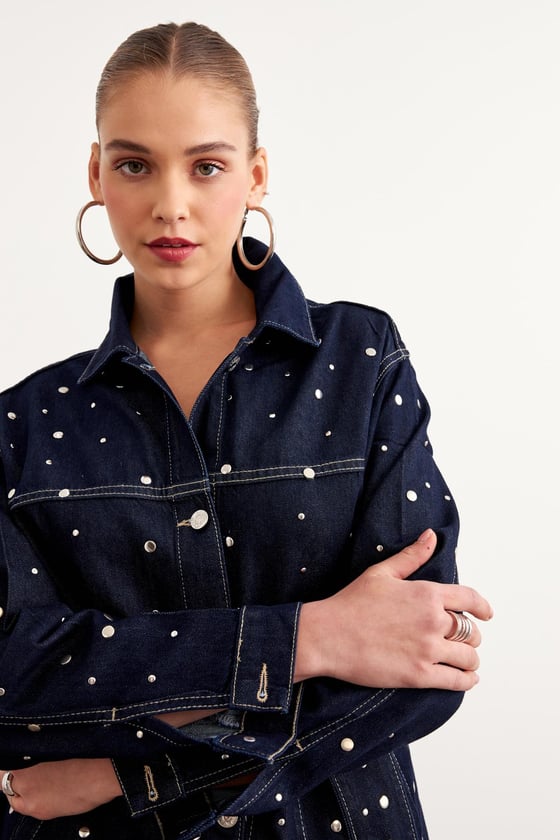 M28-5808*-RİNSYIKAMA-LLEVUREDış GiyimBeli Kuşak Detaylı Drop Çakımlı Kot Ceket RİNS YIKAMA