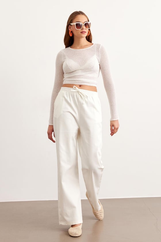 P28-3535-EKRU-LLEVUREAlt GiyimBeli Lastikli Gabardin Pantolon EKRU