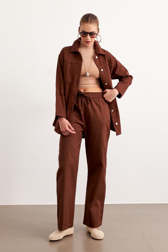 P28-3535-KAHVE-LLEVUREAlt GiyimBeli Lastikli Gabardin Pantolon KAHVE