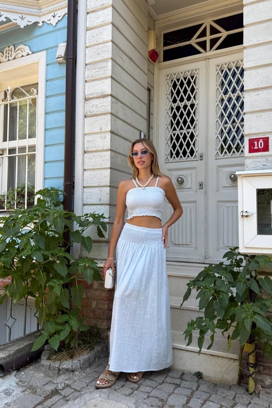 E28-6224-EKRU-LLEVUREAlt GiyimBeli Lastikli Gipeli Etek EKRU