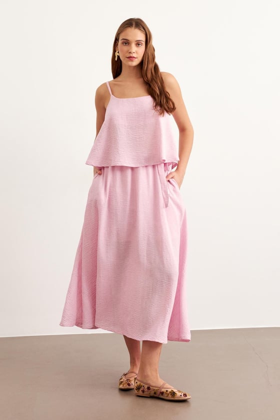 E28-6201*-PEMBE-LLEVUREAlt GiyimBeli Lastikli Keten Etek PEMBE