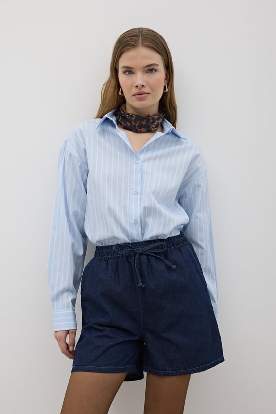 S28-1180*-TAŞYIKAMA-LLEVUREAlt GiyimBeli Lastikli Kot Şort TAŞ YIKAMA