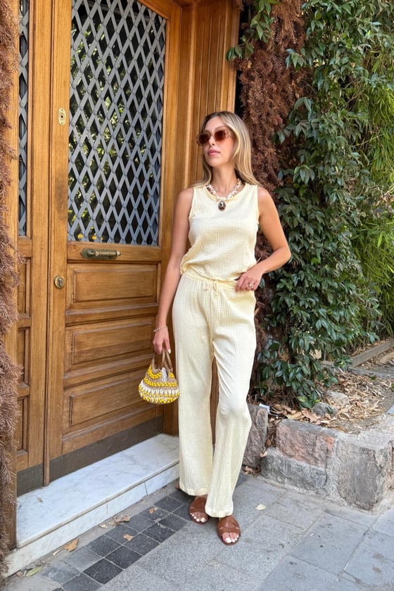 P28-3542*-SARI-LLEVUREAlt GiyimBeli Lastikli Pamuklu Gipe Pantolon SARI