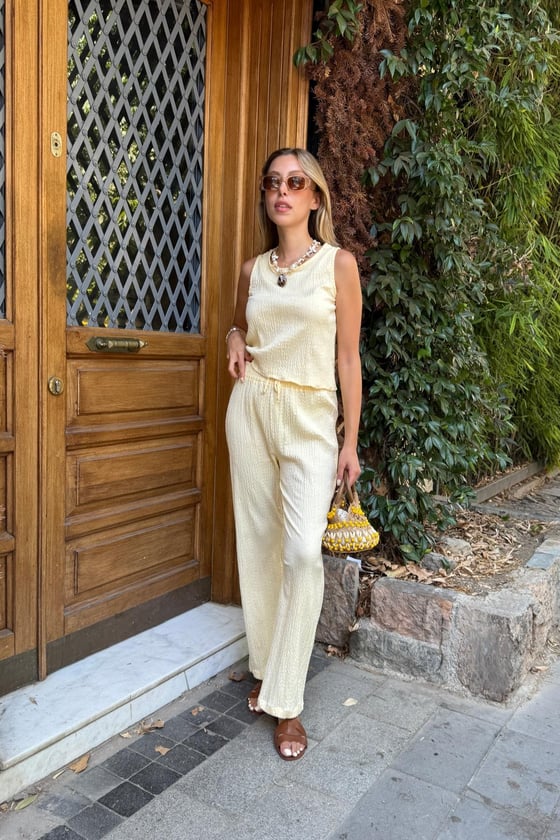 P28-3542*-SARI-LLEVUREAlt GiyimBeli Lastikli Pamuklu Gipe Pantolon SARI