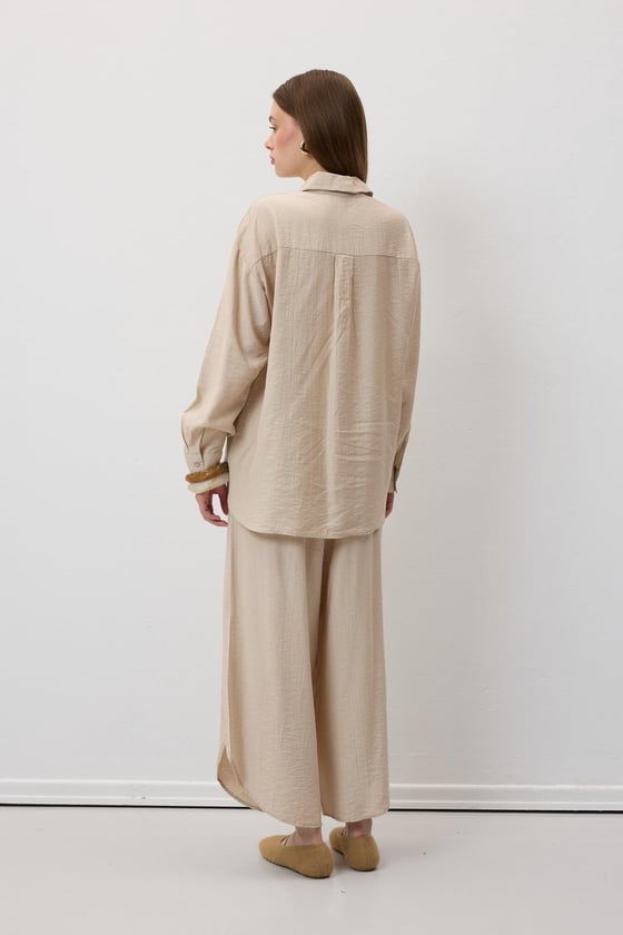 P28-3494-TAŞ-LLEVUREAlt GiyimBeli Lastikli Yırtmaçlı Pantolon TAŞ - Levure Beli Lastikli Yırtmaçlı Pantolon TAŞ