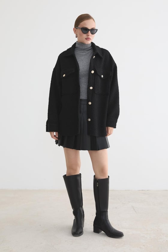 M28-5861-SİYAH-LLEVUREDış GiyimBuklet Kumaş Kadın Mont SİYAH