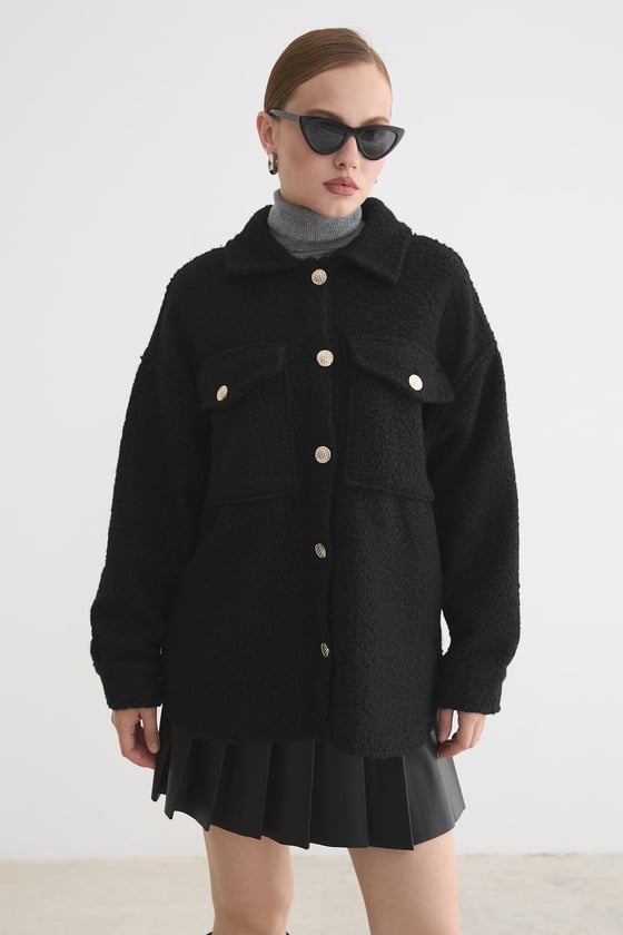 M28-5861-SİYAH-LLEVUREDış GiyimBuklet Kumaş Kadın Mont SİYAH