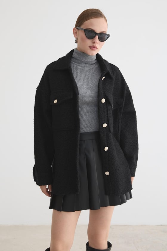 M28-5861-SİYAH-LLEVUREDış GiyimBuklet Kumaş Kadın Mont SİYAH