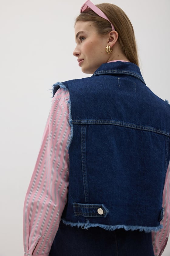 Y28-9066-KARYIKAMA-LLEVUREDış GiyimCep Detaylı Kolsuz Kot Yelek KAR YIKAMA