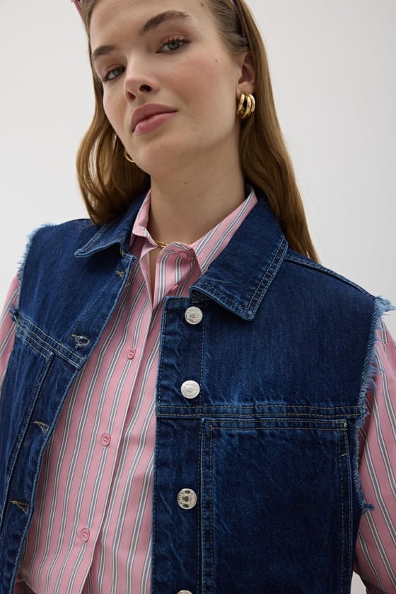 Y28-9066-KARYIKAMA-LLEVUREDış GiyimCep Detaylı Kolsuz Kot Yelek KAR YIKAMA