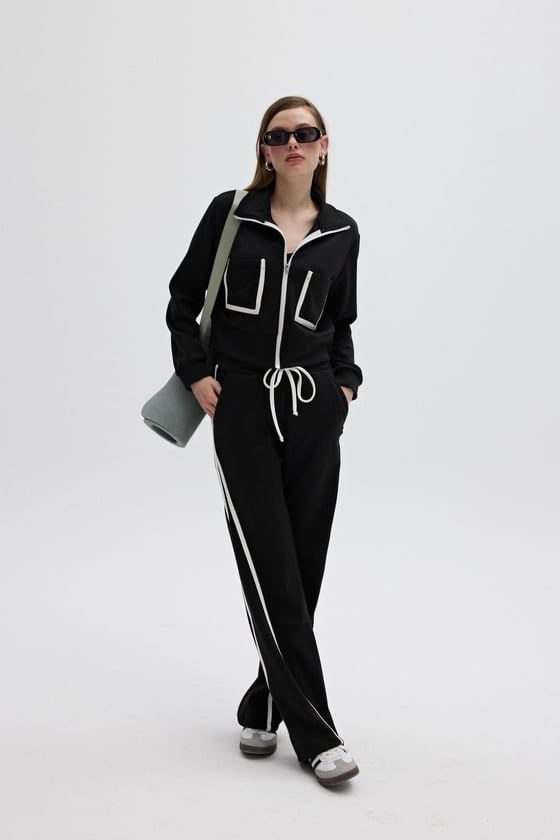 S28-2227-SİYAH-LLEVUREYeni GelenlerCep Detaylı Önü Fermuarlı Sweatshirt SİYAH