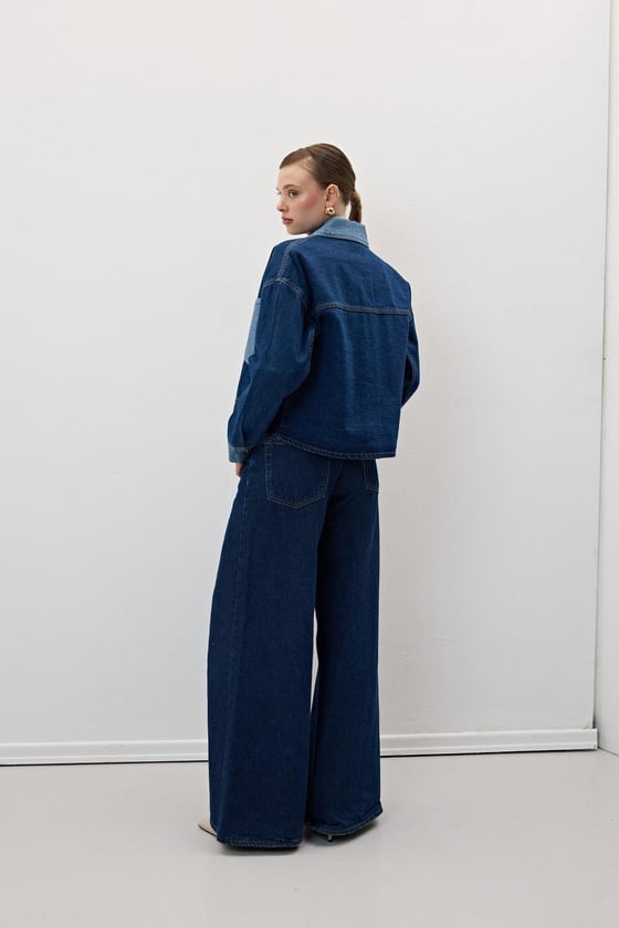 M28-5819-KOYUMAVİ-LLEVUREDış GiyimCep Ve Yaka Detaylı Kot Ceket KOYU MAVİ