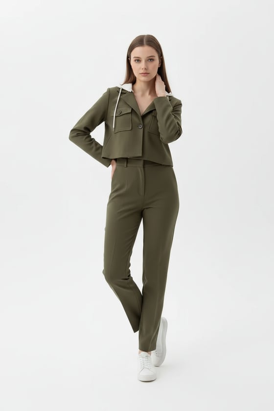 C28-5904-HAKİ-LLEVUREDış GiyimÇıkma Kapişonlu Spor Ceket HAKİ