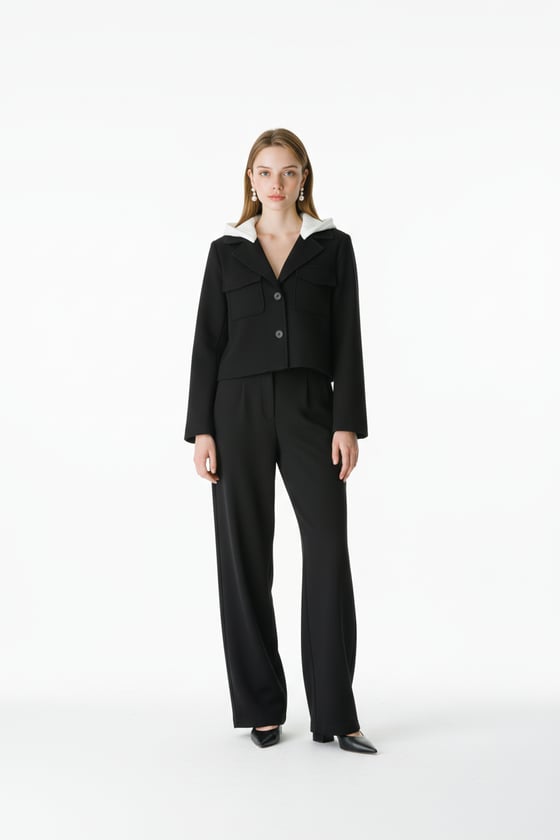 C28-5904-SİYAH-LLEVUREDış GiyimÇıkma Kapişonlu Spor Ceket SİYAH