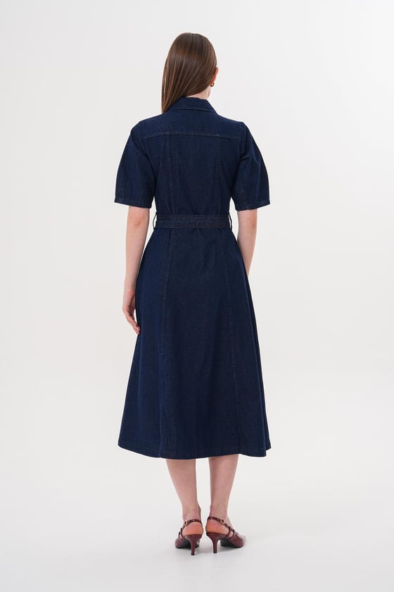 E28-7334-RİNSYIKAMA-LLEVUREÜst GiyimÇıt Çıt Detaylı Beli Kuşaklı Elbise RİNS YIKAMA